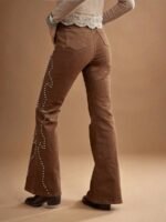 Elorivane Women Black Studded Flared Denim Jeans, High Rise Western Cowgirl Fall Winter Rodeo Festival Pants - Image 18