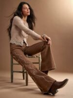 Elorivane Women Black Studded Flared Denim Jeans, High Rise Western Cowgirl Fall Winter Rodeo Festival Pants - Image 20