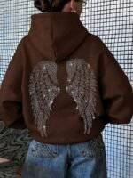Elorivane Women's Black Glitter Hoodie, Rhinestone Wing Design Cute Casual Sweatshirt for Autumn Back To School - Image 34