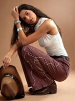 Elorivane Women Black Studded Flared Denim Jeans, High Rise Western Cowgirl Fall Winter Rodeo Festival Pants - Image 21