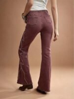 Elorivane Women Black Studded Flared Denim Jeans, High Rise Western Cowgirl Fall Winter Rodeo Festival Pants - Image 23