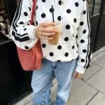 Elorivane Women's Polka Dot Striped Y2K Sweatshirt, Drop Shoulder Casual