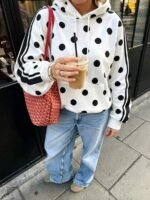 Elorivane Women's Polka Dot Striped Y2K Sweatshirt, Drop Shoulder Casual