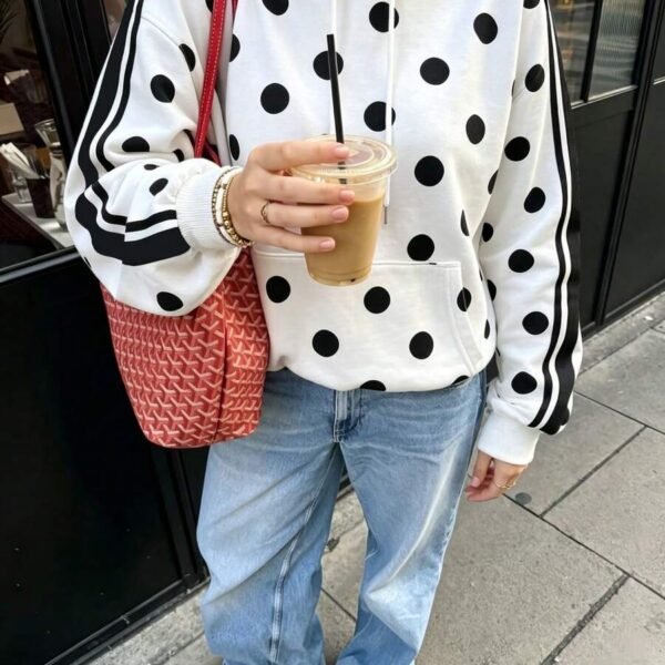 Elorivane Women's Polka Dot Striped Y2K Sweatshirt, Drop Shoulder Casual