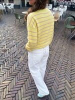 Elorivane Soft Knit Sweater, Yellow Purple Contrast Stripes, Round Neck Loose Slouchy Style, Gentle Youthful Autumn Winter Top - Image 6
