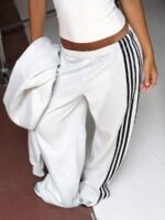 Elorivane Women's Grey Wide Leg Sweatpants, Drawstring Waist Casual Commute Trousers Autumn - Image 5