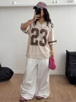 Elorivane Unisex Khaki Number Graphic T-Shirt, Loose V-Neck Y2K Streetwear Short Sleeve Top - Image 16