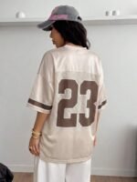 Elorivane Unisex Khaki Number Graphic T-Shirt, Loose V-Neck Y2K Streetwear Short Sleeve Top - Image 19