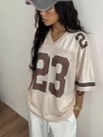 Elorivane Unisex Khaki Number Graphic T-Shirt, Loose V-Neck Y2K Streetwear Short Sleeve Top - Image 20