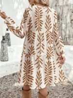 Elorivane Plus Size Women's Vacation Floral Print Round Neck Lantern Sleeve Long Sleeve Loose Casual Patchwork Dress, Plus Size Dress Fall - Image 2