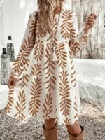 Elorivane Plus Size Women's Vacation Floral Print Round Neck Lantern Sleeve Long Sleeve Loose Casual Patchwork Dress, Plus Size Dress Fall - Image 3
