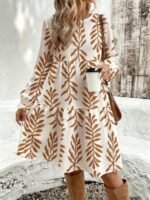 Elorivane Plus Size Women's Vacation Floral Print Round Neck Lantern Sleeve Long Sleeve Loose Casual Patchwork Dress, Plus Size Dress Fall - Image 4