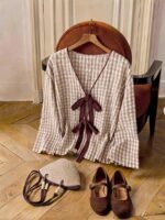 Elorivane Plus Size Front Knot Shirt, Drop Shoulder Long Sleeve Loose Casual Fall Top - Image 7