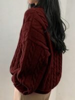 Elorivane Women's Minimalist V-Neck Loose Knit Sweater | Low-Key Vintage Brown Pullover Fall - Image 18