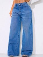 Elorivane Women's Low-Waist Wide Leg Blue Jeans, Curved Hem Casual Fall Denim - Image 18