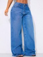 Elorivane Women's Low-Waist Wide Leg Blue Jeans, Curved Hem Casual Fall Denim - Image 17