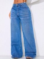 Elorivane Women's Low-Waist Wide Leg Blue Jeans, Curved Hem Casual Fall Denim - Image 19