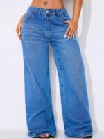 Elorivane Women's Low-Waist Wide Leg Blue Jeans, Curved Hem Casual Fall Denim - Image 20