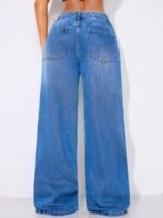 Elorivane Women's Low-Waist Wide Leg Blue Jeans, Curved Hem Casual Fall Denim - Image 16