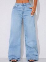 Elorivane Women's Low Waist Wide Leg Blue Jeans, Distressed Curved Hem Denim - Image 18