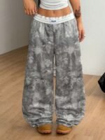 Elorivane Women Olive Green Plaid Cargo Pants, Wide Leg Fold Waist Y2K Hip Hop Trousers - Image 17