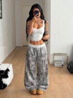 Elorivane Women Olive Green Plaid Cargo Pants, Wide Leg Fold Waist Y2K Hip Hop Trousers - Image 19
