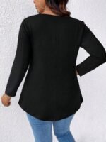 Elorivane Plus Size Lace Trim Patchwork V-Neck Top, Long Sleeve Slimming Commute Tee, Fall Casual Wear - Image 2