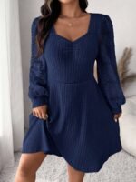 Elorivane Plus Size Sweetheart Neck Dress, Ruched Ribbed Long Sleeve Casual Dress, Fall Wear - Image 22