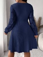 Elorivane Plus Size Sweetheart Neck Dress, Ruched Ribbed Long Sleeve Casual Dress, Fall Wear - Image 18