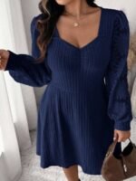 Elorivane Plus Size Sweetheart Neck Dress, Ruched Ribbed Long Sleeve Casual Dress, Fall Wear - Image 19