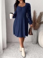 Elorivane Plus Size Sweetheart Neck Dress, Ruched Ribbed Long Sleeve Casual Dress, Fall Wear - Image 20