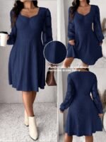 Elorivane Plus Size Sweetheart Neck Dress, Ruched Ribbed Long Sleeve Casual Dress, Fall Wear - Image 16