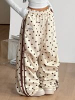 Elorivane Women Brown Polka Dot Parachute Pants, Wide Leg Athleisure Casual Trousers - Image 19