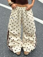 Elorivane Women Brown Polka Dot Parachute Pants, Wide Leg Athleisure Casual Trousers - Image 20