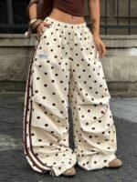 Elorivane Women Brown Polka Dot Parachute Pants, Wide Leg Athleisure Casual Trousers - Image 22