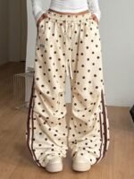 Elorivane Women Brown Polka Dot Parachute Pants, Wide Leg Athleisure Casual Trousers - Image 23