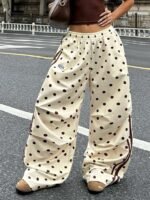 Elorivane Women Brown Polka Dot Parachute Pants, Wide Leg Athleisure Casual Trousers - Image 25