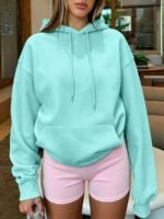 Elorivane Women Y2K Solid Color Hooded Pullover Sweatshirt, Casual Yellow Fall Back To School Hoodie - Image 60