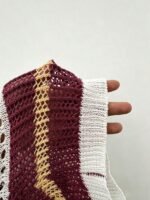 Elorivane Plus Size Contrast Striped Round Neck Knit Top Cutout Crochet Details Loose Fit for Spring Summer Casual Wear - Image 25