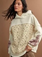 Elorivane Women Quilted Floral Plaid Patchwork Sweatshirt, Oversized Long Sleeve Western Cowgirl Fall Winter Casual Top - Image 4