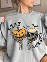 Elorivane Women's Light Grey Y2K Sweatshirt, Angel Wings Sequin Embroidery Dropped Shoulder Fall - Image 9
