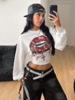 Elorivane Women Gray Solid Pleated Sweatshirt, Asymmetrical Neck Long Sleeve Grunge Fall Pullover - Image 9