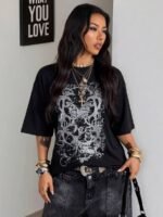 Elorivane Unisex Dark Grey Graphic T-Shirt, Oversized Cotton Y2K Grunge Streetwear Short Sleeve Top - Image 11