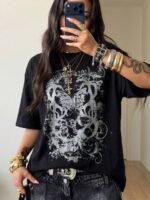 Elorivane Unisex Dark Grey Graphic T-Shirt, Oversized Cotton Y2K Grunge Streetwear Short Sleeve Top - Image 9