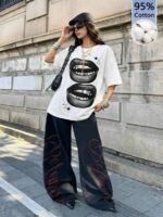 Elorivane Unisex Dark Grey Graphic T-Shirt, Oversized Cotton Y2K Grunge Streetwear Short Sleeve Top - Image 19