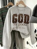 Elorivane Women's GOOD IS GOOD Leopard Print Sweatshirt, Casual Back To School - Image 3