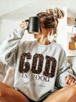 Elorivane Women's GOOD IS GOOD Leopard Print Sweatshirt, Casual Back To School