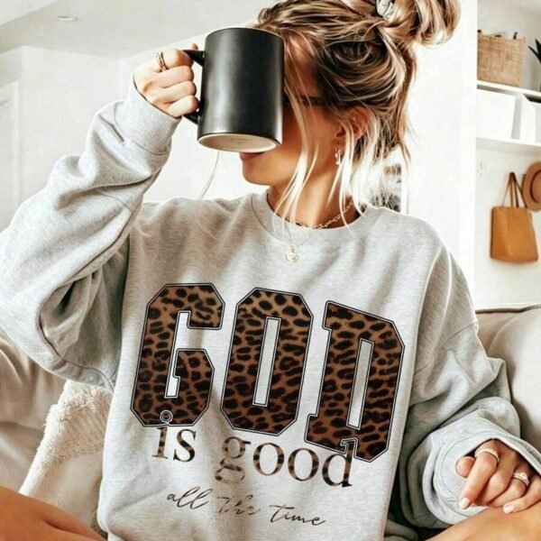 Elorivane Women's GOOD IS GOOD Leopard Print Sweatshirt, Casual Back To School