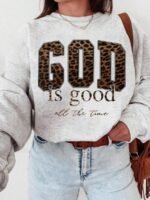 Elorivane Women's GOOD IS GOOD Leopard Print Sweatshirt, Casual Back To School - Image 2