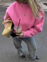 Elorivane BE YOUR SELF Inspirational Print Sweatshirt | Pink Round Neck Thick Loose Fall Top, Back To School Women Apparel - Image 3